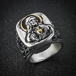 HZMAN Vintage Silver Gold Tone Jesus Blessing Christian Stainless Steel Rings for Men Women Religious Band