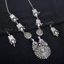Zephyrr Devotional Pendant Necklace Earrings Set Silver Tone Jewelry for Women