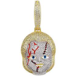 Moca Jewelry Hip Hop Iced Out Bling Chucky Necklace 18K Gold Plated Chain Necklace for Men Women