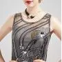 Coucoland 1920s Imitation Pearls Necklace 20s Gatsby Knot Pearl Necklace 1920s Flapper Pearls Accessories Two-Tone Stitching Style