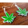 Pashal Marijuana Weed Pot Leaf Green Enamel Dangle Earrings