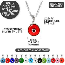 MIZZE Made for Luck Authentic 925 Sterling Silver 10 MM Round Glass Evil Eye Charm Turkish Protection Pendant DIY - 14 Colors to Choose from