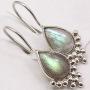 SilverStarJewel Genuine Cabochon Labradorite Antique Look Earrings 1.1'' Solid Sterling Silver