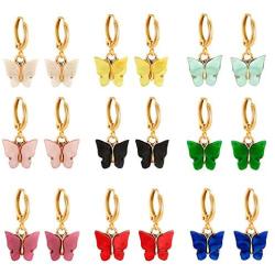 9 Pairs Of Butterfly Earrings, Acrylic Colored Earrings Women And Girls Fashion Jewelry Gift