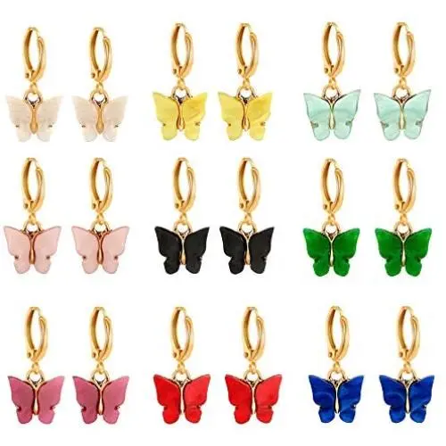 9 Pairs Of Butterfly Earrings, Acrylic Colored Earrings Women And Girls Fashion Jewelry Gift