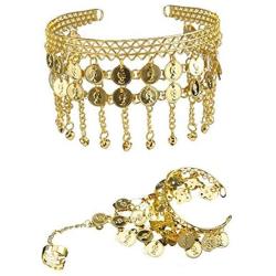 TopTie Belly Dance Gypsy Jewelry Set, Gold Triangle Bracelet & Tribal Headband