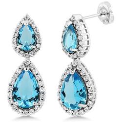 Gem Stone King Beautiful Double Pear Shape Simulated Blue Topaz Cubic Zirconia Dangle Earrings