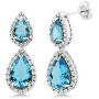 Gem Stone King Beautiful Double Pear Shape Simulated Blue Topaz Cubic Zirconia Dangle Earrings