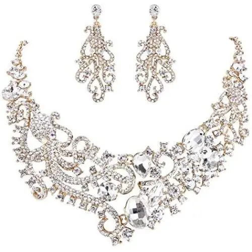 EVER FAITH Rhinestone Crystal Octopus Necklace Earrings Set