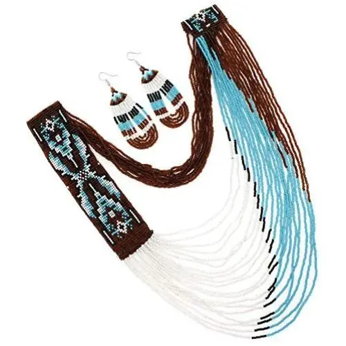 Handmade Beaded Indian Fashion Jewelry Turquoise Blue brown Seed Bead work Necklace Earrings Jewelry 53/3 Handmade Beaded Indian Fashion Jewelry Turquoise Blue brown Seed Bead work Necklace Earrings Jewelry 53/3