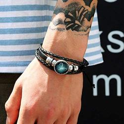 zodiac bracelet for men,Stainless Steel Personality Vintage Punk Black Leather Bracelets for Men Women