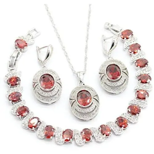 GZJY Red Cubic Zirconia Women Jewelry Set Silver Color Bracelet Earrings Necklace Pendant Jewelry GZJY Red Cubic Zirconia Women Jewelry Set Silver Color Bracelet Earrings Necklace Pendant Jewelry