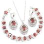GZJY Red Cubic Zirconia Women Jewelry Set Silver Color Bracelet Earrings Necklace Pendant Jewelry