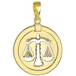 14K Yellow Gold Reversible Round Libra Scale Zodiac Sign Pendant