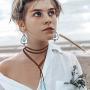 Bohemian Turquoise Pendant Long Choker Suede Choker Necklace with Vintage Turquoise Statement Dangle Earrings for Women