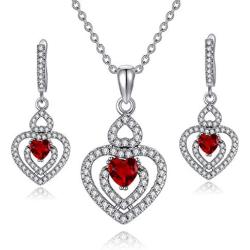 RMREWY 925 Sterling Silver Heart Jewelry Set Women Love Heart Pendant Necklace Earrings Set Valentines Day Gift for Bridal Jewelry Set or Formal Event Costume Jewelry