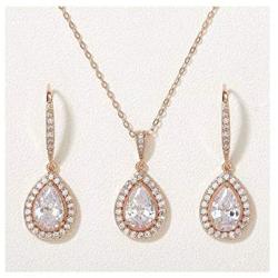 SWEETV Crystal Teardrop Wedding Jewelry Sets for Brides Birdesmaids, Rhinestone Cubic Zirconia Bridal Backdrop Necklace and Earrings Jewelry Sets for Women, Prom Costume Jewelry
