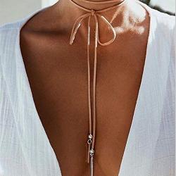 Kercisbeauty Boho Velet Necklace for Women Brown Necklace for Girls Party Long Chain Choker Daily Jewelry (Brown)