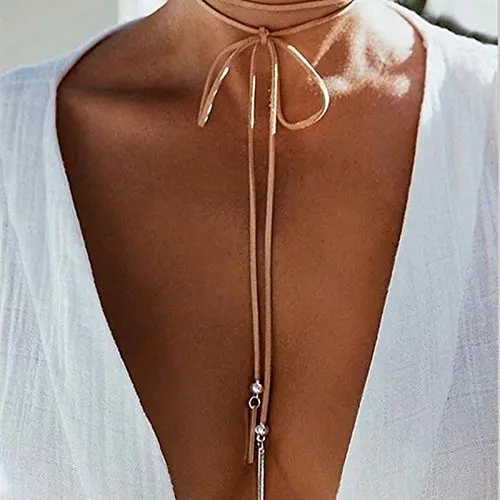 Kercisbeauty Boho Velet Necklace for Women Brown Necklace for Girls Party Long Chain Choker Daily Jewelry (Brown)