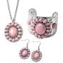 Shop LC Stainless Steel Silvertone Oval Pink Howlite Flower Statement Cuff Earrings Pendant Necklace Prom Jewelry Sets for Women Mothers Day Gifts
