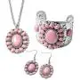 Shop LC Stainless Steel Silvertone Oval Pink Howlite Flower Statement Cuff Earrings Pendant Necklace Prom Jewelry Sets for Women Mothers Day Gifts