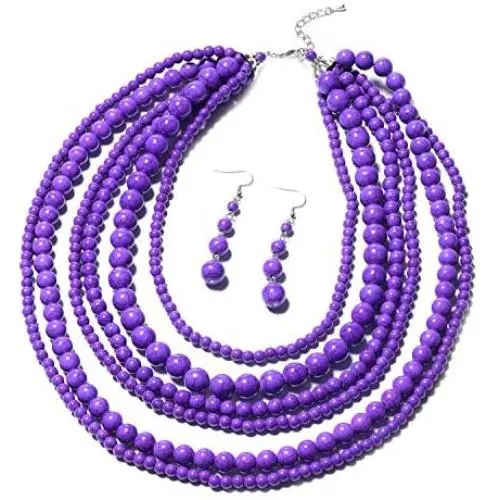 Shop LC Purple Howlite Beads Black Oxidized Silvertone Dangle Drop Earrings Necklace Prom Jewelry Sets Mothers Day Gifts for Women Size 18''