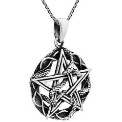 AeraVida Entwined Snake Star Pentagram .925 Sterling Silver Pendant Necklace