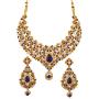 Touchstone Indian Bollywood Traditional Floral Theme White Rhinestone and Blue Faux Sapphire Bridal Designer Jewelry Necklace Set for Women in Antique Gold Tone