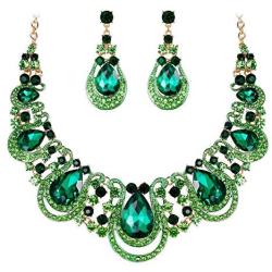 BriLove Womens Costume Fashion Crystal Teardrop Hollow Scroll Statement Necklace Dangle Earrings Set