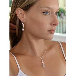 Mariell Graceful CZ and Crystal Necklace Earrings Set with Teardrops for Bridesmaids, Weddings & Prom