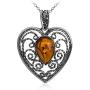 Sterling Silver Amber Heart Necklace 18 Inches