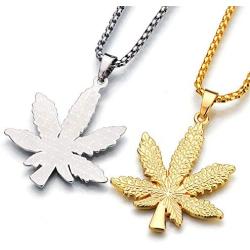 Daobg-stable Men Women Iced Out Weed Marijuana Leaf Pot Pendant Necklace Chain