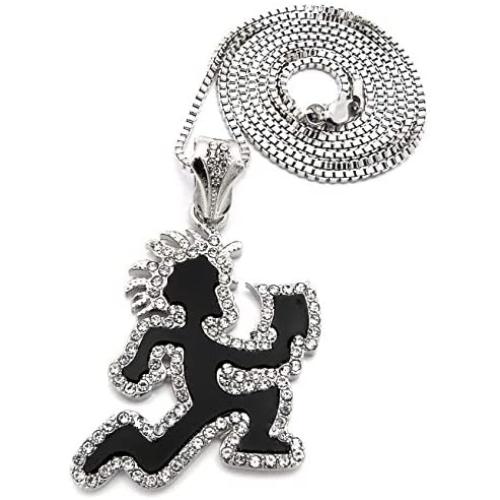 GWOOD Juggalo with Cleaver Pendant Box Link Necklace Silver Color with Red Enamel