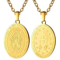 PROSTEEL Guadalupe Necklace,Mother Mary Pendant & Chain,Religious Christian Jewelry, 18K Gold Plated,Stainless Steel