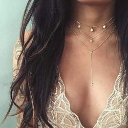 Jovono Boho Layered Star Necklace Gold Crystal Pendant Necklaces for Women and Girls