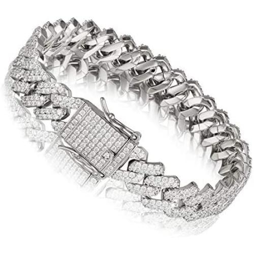 PY BLING 14K Gold/White Rose Gold Plated 12mm Hip Hop Full Iced Out Miami Cuban Link Chain Choker CZ Lab Diamond Necklace/Bracelet for Men and Women