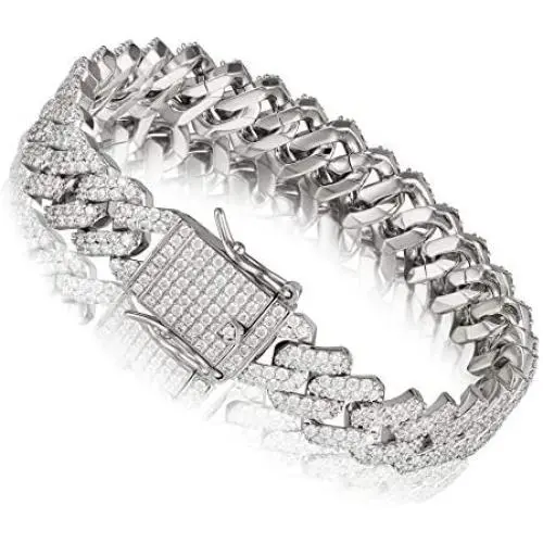 PY BLING 14K Gold/White Rose Gold Plated 12mm Hip Hop Full Iced Out Miami Cuban Link Chain Choker CZ Lab Diamond Necklace/Bracelet for Men and Women