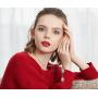 T400 White Golden Double Leaves Long Sweater Chain Pendant Necklace with Cubic Zirconia for Women Girls