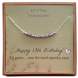 EFYTAL 13th Birthday Gifts for Girls, Sterling Silver Necklace, 13 Beads for 13 Year Old Girl, Bat Mitzvah Gift, New Teen