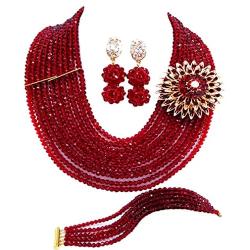 laanc 10 Rows Fashion Costume African Beads Jewelry Set Nigerian Wedding Bridal Jewelry Sets for Women