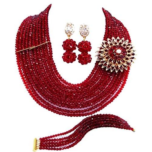 laanc 10 Rows Fashion Costume African Beads Jewelry Set Nigerian Wedding Bridal Jewelry Sets for Women