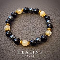 Citrine Crystal Hematite Feng Shui Black Obsidian Wealth Bracelet. Citrine Crystal Beaded Bracelets for Women and Men. 100% Wealth Generator and Lucky Money Attraction, Prosperity, Goals Manifestation, Citrine Good Luck Feng Shui Bracelet for Men and Wome