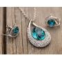 [Presented by Miss New York] Leafael''Angels Teardrop'' Made with Premium Crystals Blue Zircon Jewelry Set Earrings Necklace, 18'' +2'', Nickel/Lead/Allergy Free, Luxury Gift Box