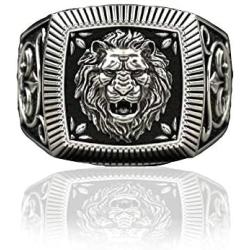 Lion Head Ring for Men, Norse Viking Roaring Lion Ring Vintage Engraved Carved Band Rings, Punk Hip Hop Lion Signet Ring, Lion Totem Amulet Ring, Gothic Animal Lion Jewelry Gift for Men Boys