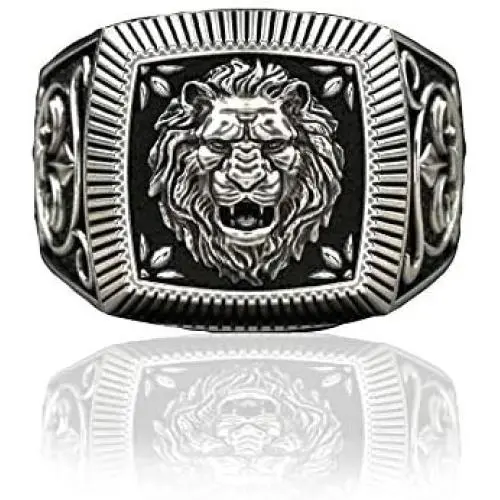 Lion Head Ring for Men, Norse Viking Roaring Lion Ring Vintage Engraved Carved Band Rings, Punk Hip Hop Lion Signet Ring, Lion Totem Amulet Ring, Gothic Animal Lion Jewelry Gift for Men Boys Lion Head Ring for Men, Norse Viking Roaring Lion Ring Vintage Engraved Carved Band Rings, Punk Hip Hop Lion Signet Ring, Lion Totem Amulet Ring, Gothic Animal Lion Jewelry Gift for Men Boys