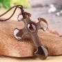 DUOVEKT Natural Ice Obsidian Cross Amulet Pendant Necklace for Women Men Hand Carved Stone Beads Chain Jewelry
