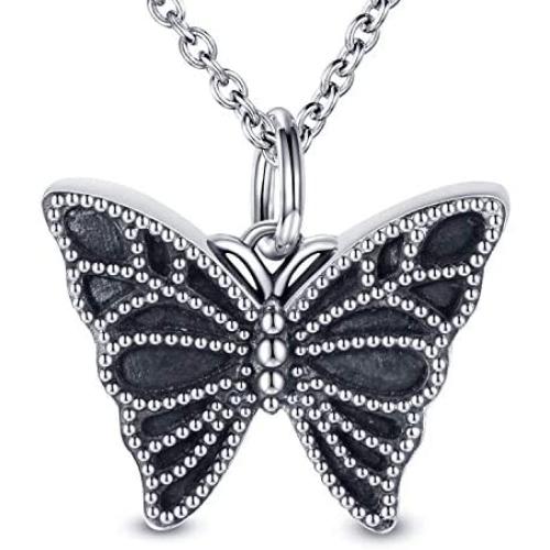 MANBU 925 Sterling Silver Cremation Jewelry for Ashes - Dragonfly Butterfly Urn Necklace Memorial Ash Pendant Bereavement Keepsake Gifts for Loss of a Loved One