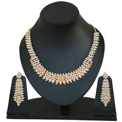 Touchstone Indian Bollywood Intricately Crafted Diamond Look Rhinestone Crystal Colorful Wedding Designer Jewelry Necklace Set in Gold and Silver Tone for Women.