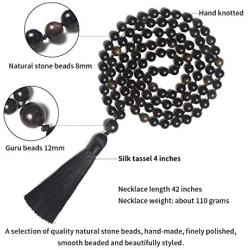 PNEIME 108 Mala Beads Necklace, 8mm Natural Stone Tibetan Prayer Beads, Yoga Meditation Beads Necklace, Hand Knotted Japa Mala