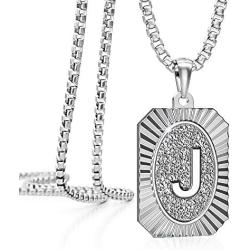 ANDRO -Premium 14K Gold and Silver Plated Unisex Initial Pendant Necklace, A-Z Stainless Steel Initial Necklaces –Letter Necklace for Men and Women, 22-Inch Square Link Chain Initial Pendant Necklace